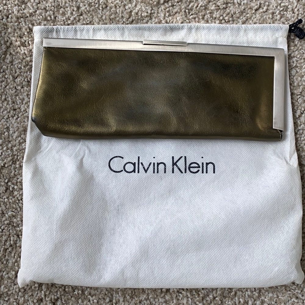 Calvin Klein gold green clutch